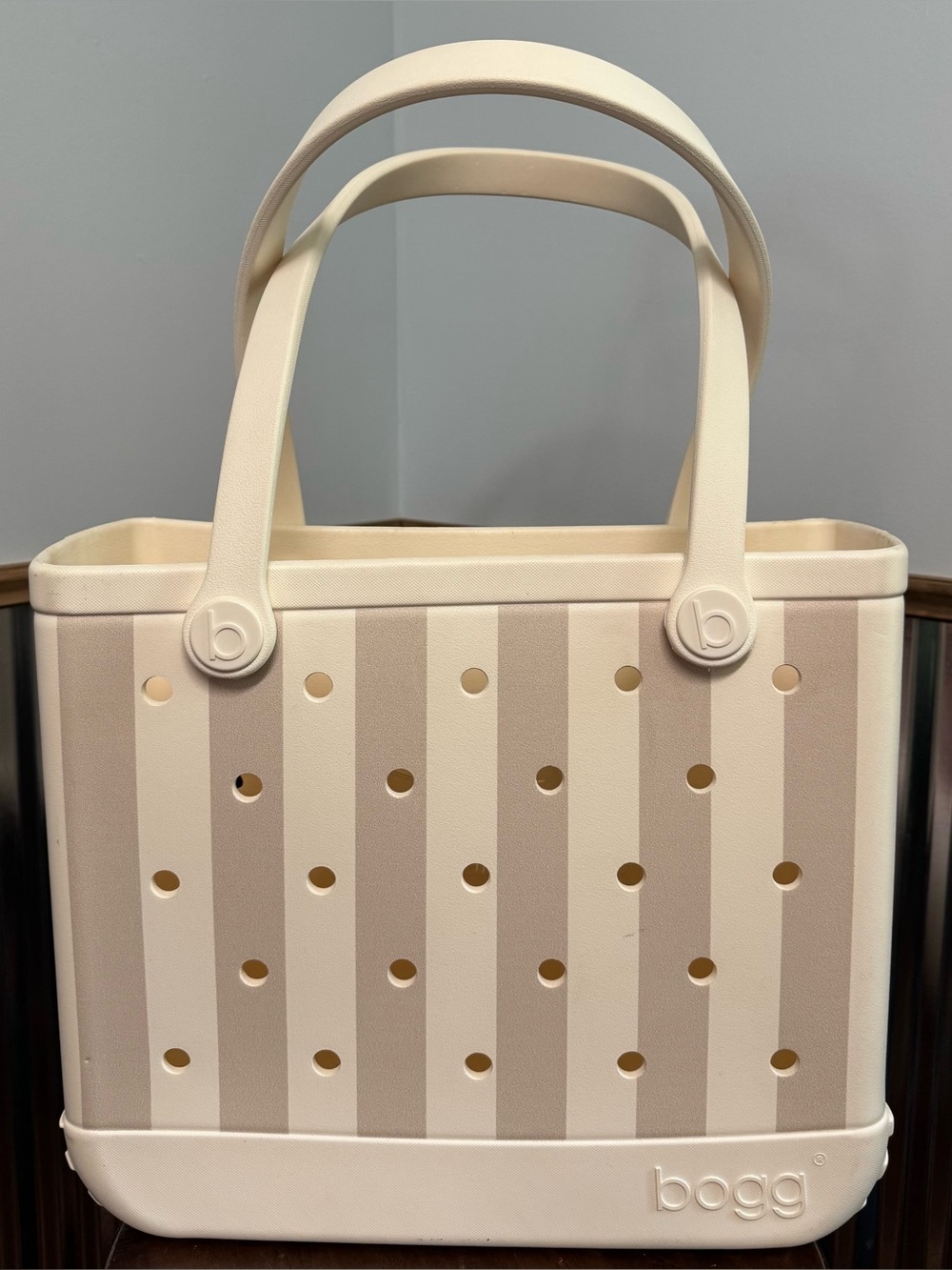 Baby Bogg Bag Beachside Stripe Cream & Tan 15”x13”x5”
